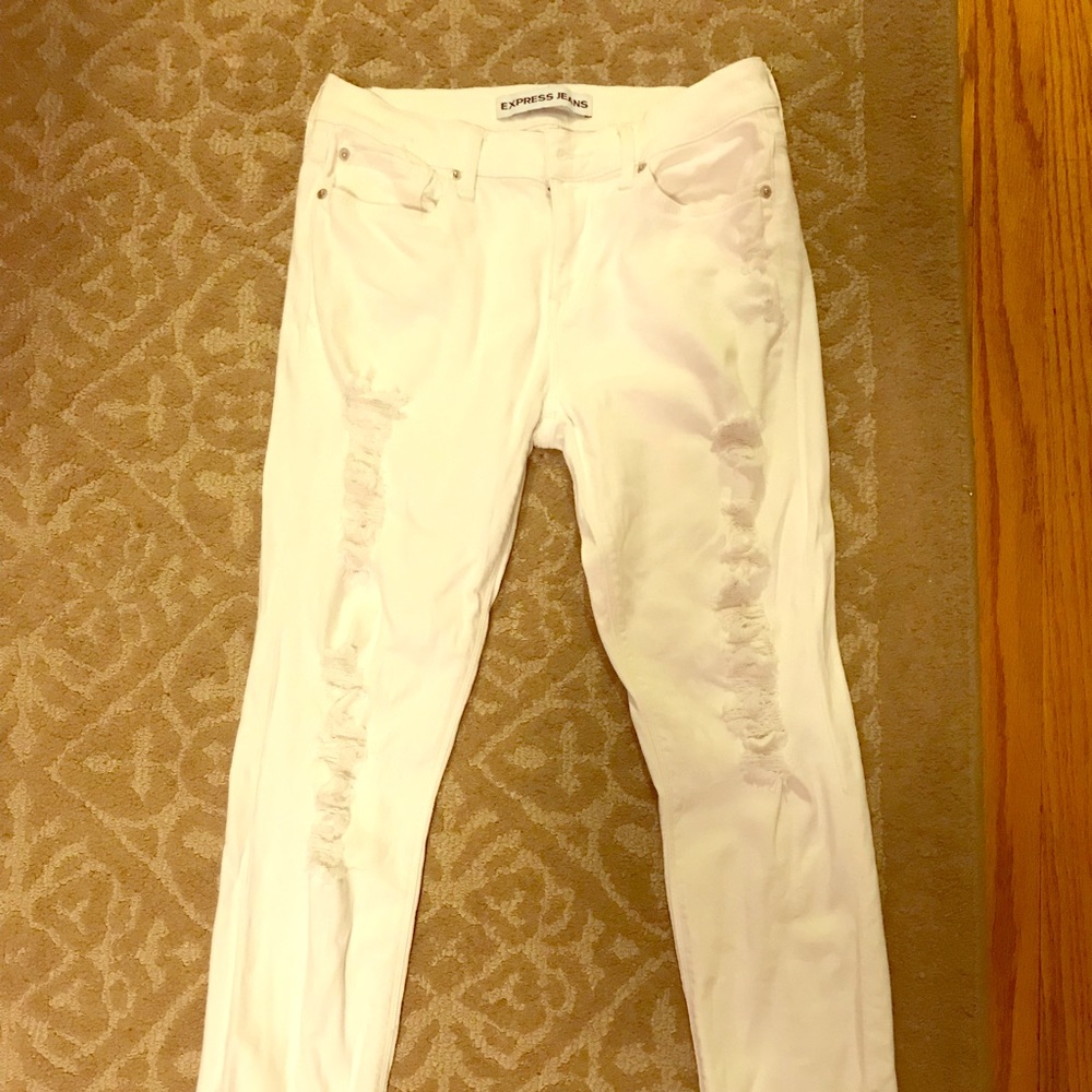 Express mid rise ripped white jeans